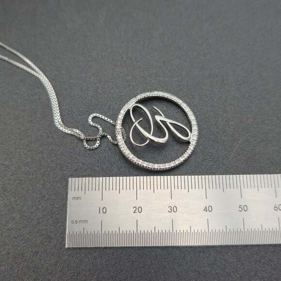 18 Inch Sterling Silver Letter G Diamond Chip Pendant Necklace A6580 - Picture 6 of 7